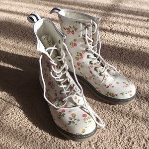 Pink & white floral combat boots